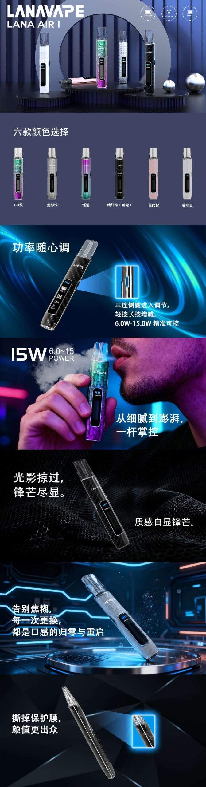 LANA AIR 主機 6-15W 功率可調 LED 螢幕 通用一代煙彈